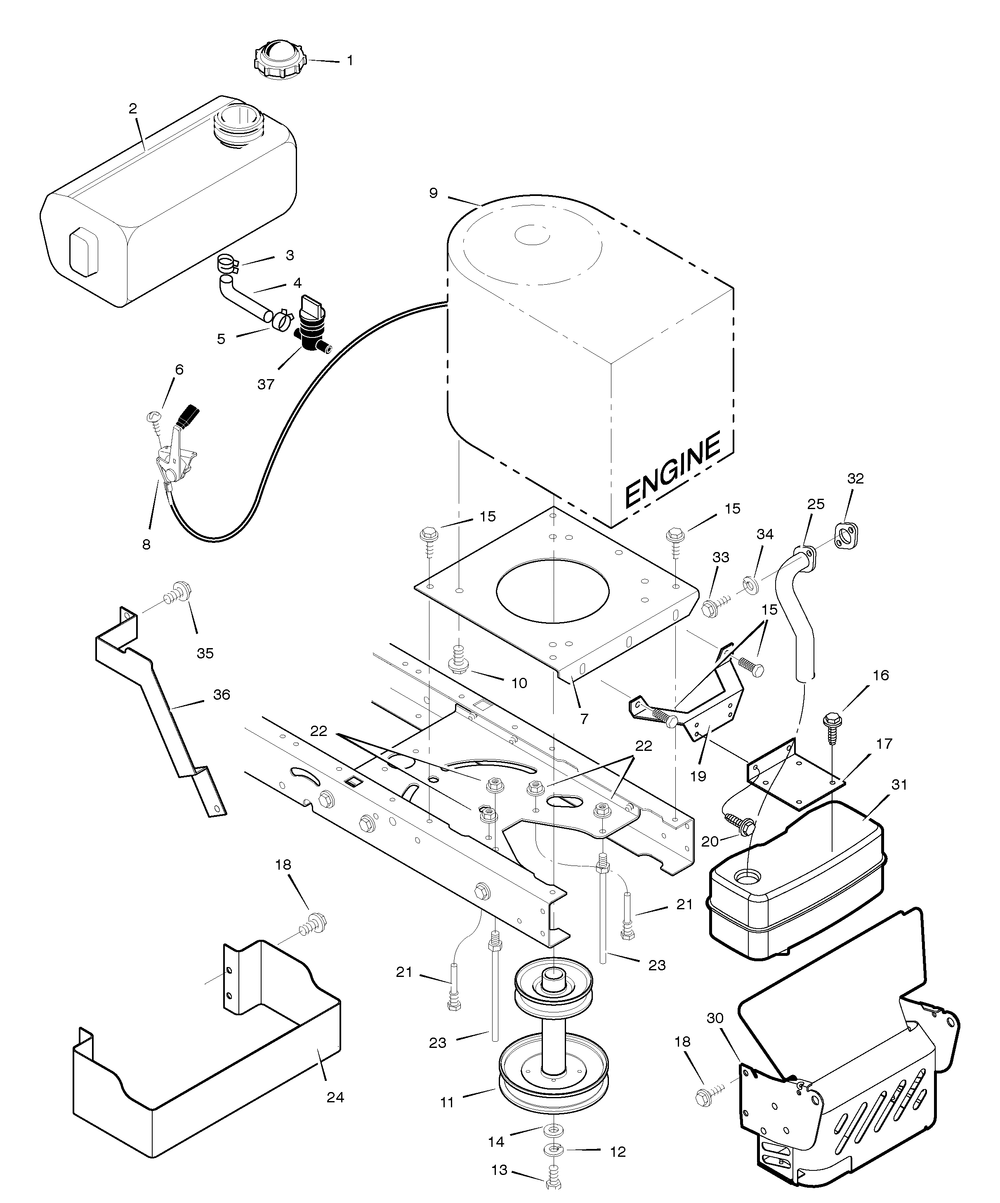 Engine Mount Diagram and Parts List for 312002X11B 2005 Briggs and Stratton Lawn Tractor